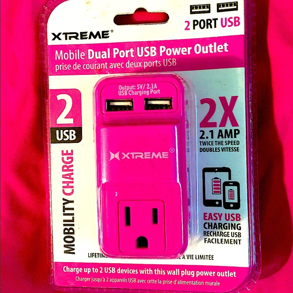 XTREME Pink Mobile Dual Port USB Outlet